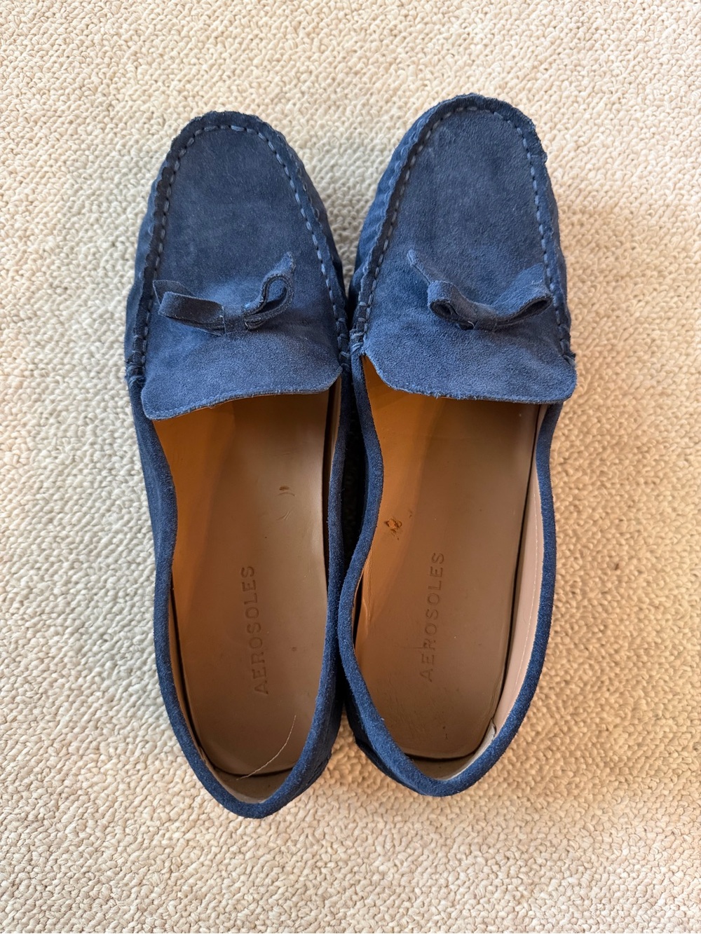 AEROSOLES Navy Suede Moc Toe Slip-Ons